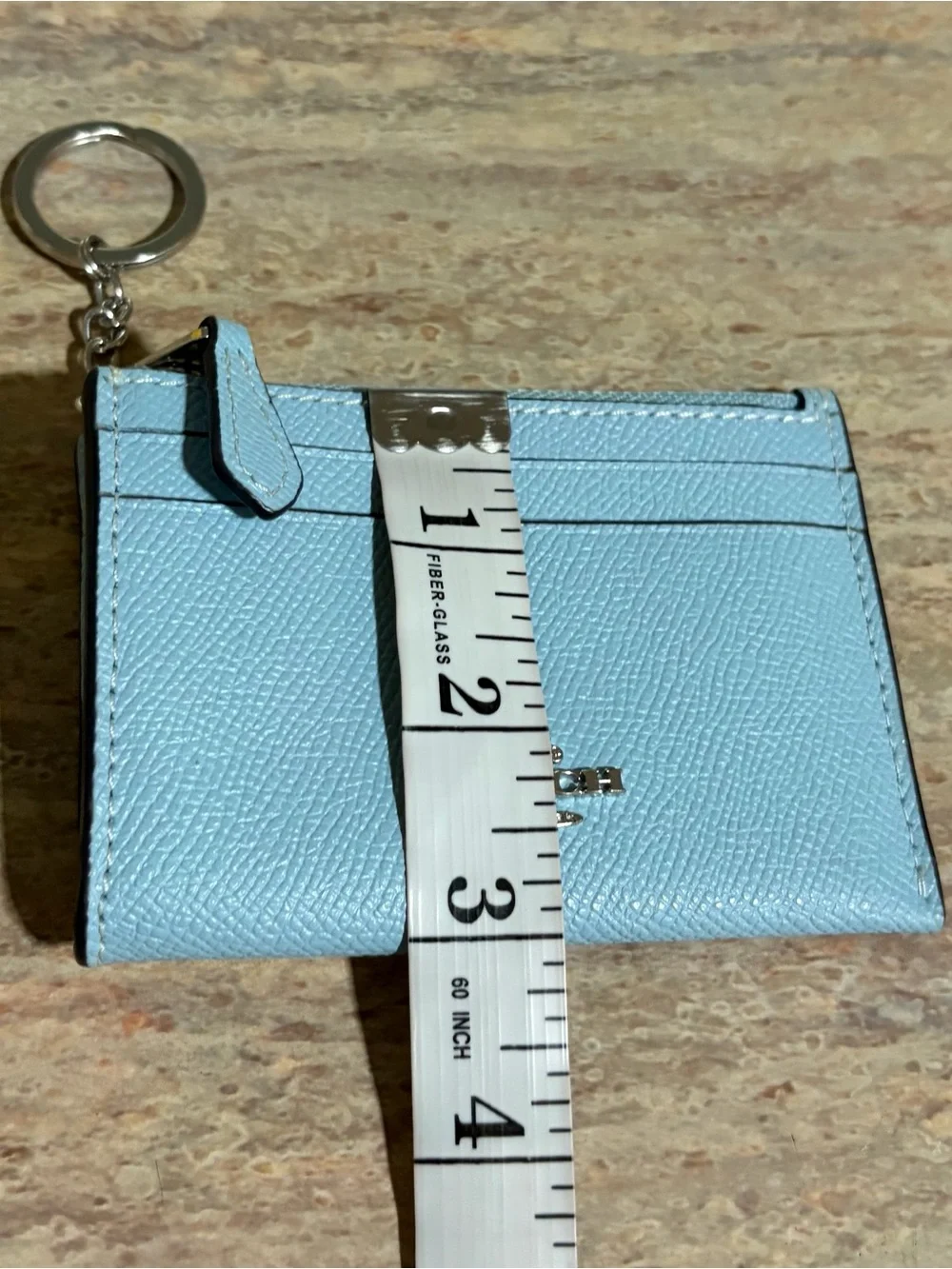 NWOT Coach Light Blue Card Case with Silver hardware and Key Ring
